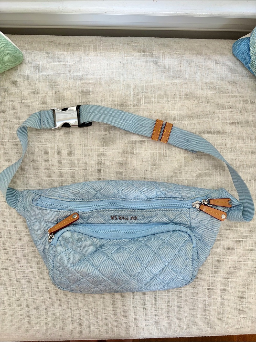 MZ Wallace Light Blue Quilted Metro Sling Bag